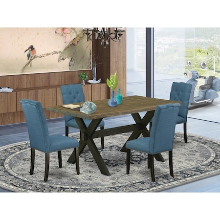 East West Furniture 5 Piece X-Style Awesome Dining Table Set - Wire Brushed Black X676EL121-5